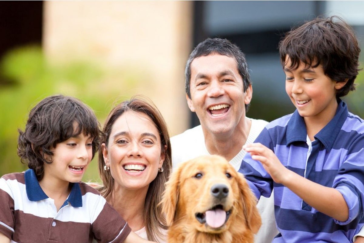 família com um cão