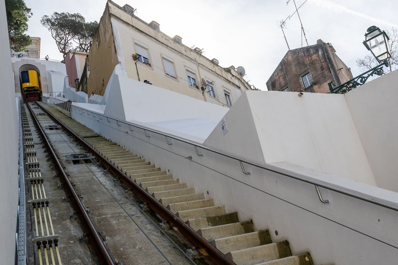 [Translate to English:] A circulação é feita numa única via, entre a Rua dos Lagares (gare inferior) e o Miradouro Sophia de Mello Breyner Andresen (gare superior)