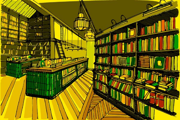 Ilustração de uma livraria