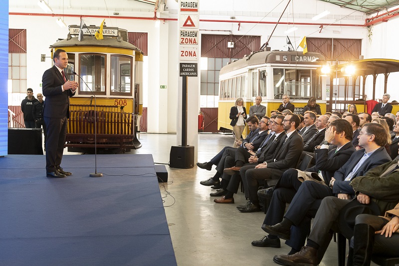 Fernando Medina, na apresentação do Pacto de Mobilidade Empresarial para a Cidade de Lisboa, no Museu da Carris