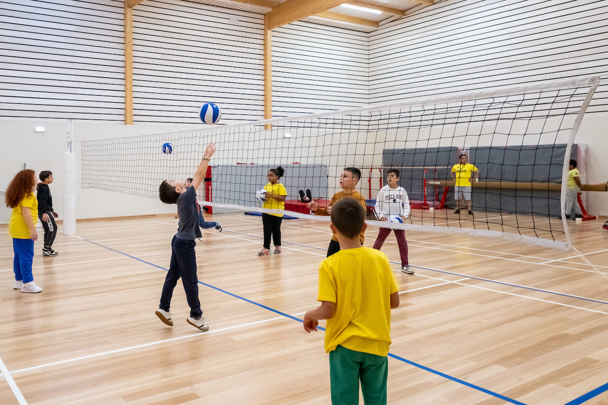 O edifício contempla um espaço destinado ao ensino da educação física curricular, às atividades do desporto escolar e outras atividades desportivas dos alunos