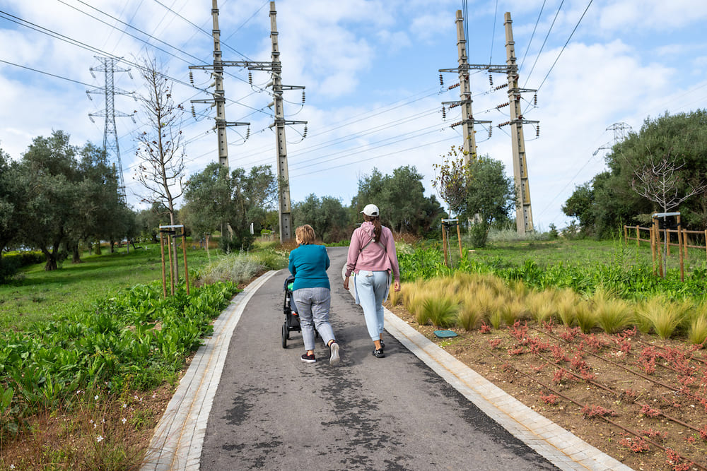O patamar superior do parque concentra as zonas de equipamentos desportivos, de estadia/recreio e duas zonas de merendas