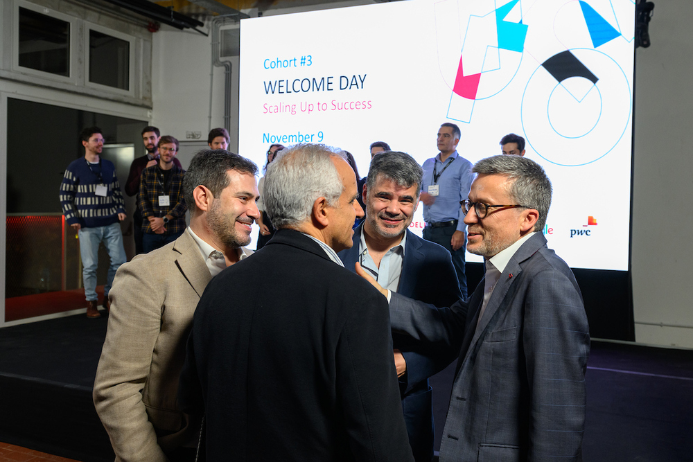 Diogo Moura, vereador Economia e Inovação, Gil Azevedo, diretor da Fábrica de Unicórnios e Carlos Moedas, presidente da CML