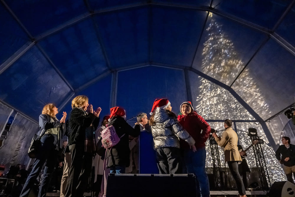 Carlos Moedas e os alunos da Escola António Arroio, ligam as luzes da árvore de Natal