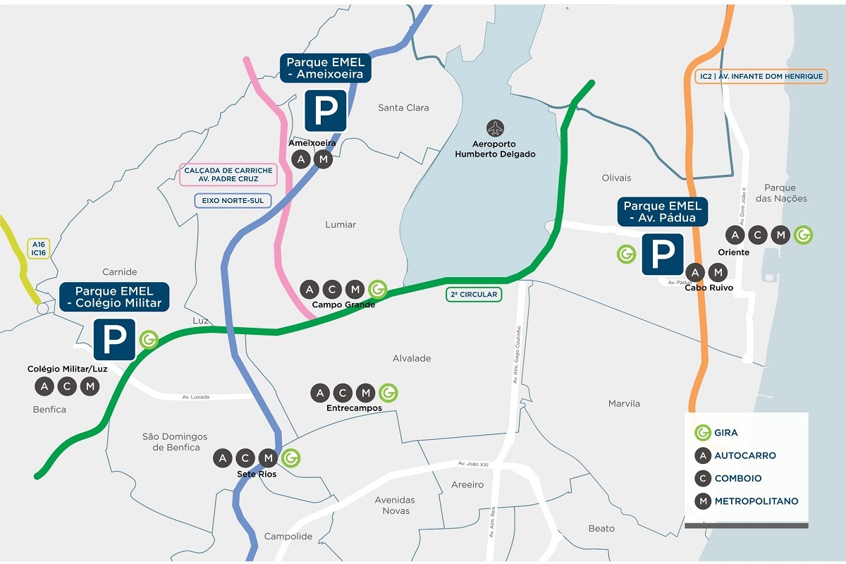 O passe navegante permite estacionar gratuitamente nos parques da EMEL da Ameixoeira, Avenida de Pádua e Colégio Militar